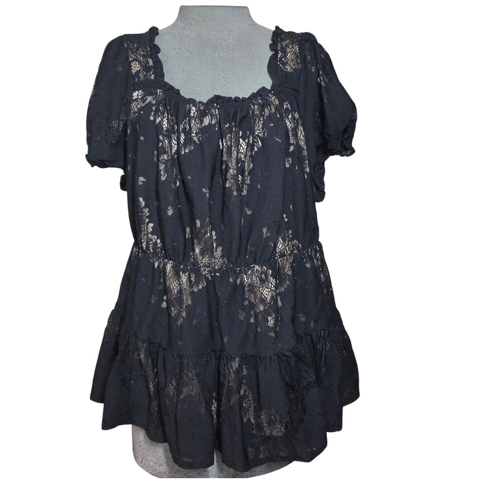 Torrid Black Lace Short Sleeve Blouse Size 2X